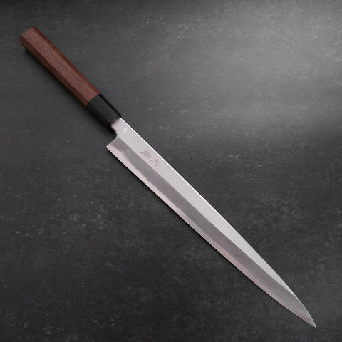 Yanagiba Blue steel #1 Hon-Kasumi Buffalo Walnut Handle 300mm-[Musashi]-[Japanese-Kitchen-Knives]