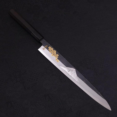 Yanagiba Blue steel #2 Kurouchi Chokin Sakura-Fuji Buffalo Ebony Handle 270mm-[Musashi]-[Japanese-Kitchen-Knives]