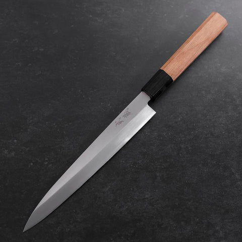 Yanagiba Left Hand AUS-10 Polished Buffalo Teak Handle 210mm-[Musashi]-[Japanese-Kitchen-Knives]