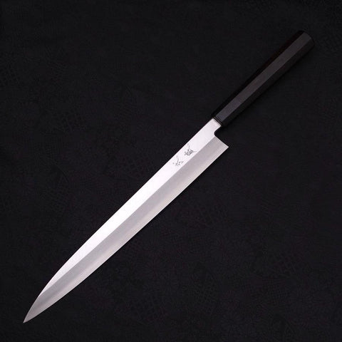 Yanagiba Left -hand Silver Steel #3 Kasumi Buffalo Ebony Handle 300mm-Silver steel #3-Kasumi-Japanese Handle-[Musashi]-[Japanese-Kitchen-Knives]