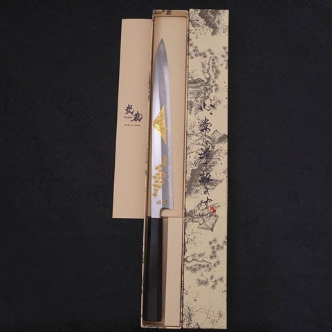 Yanagiba White steel #2 Kasumi Chokin Sakura-Fuji Buffalo Ebony Handle 270mm-White steel #2-Kasumi-Japanese Handle-[Musashi]-[Japanese-Kitchen-Knives]