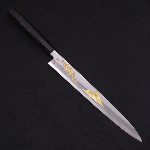 Yanagiba White steel #2 Kasumi Chokin Sakura-Fuji Buffalo Ebony Handle 270mm-White steel #2-Kasumi-Japanese Handle-[Musashi]-[Japanese-Kitchen-Knives]