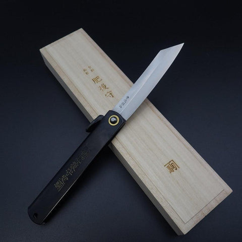 Damascus Black Higonokami Aogami 120mm-[Musashi]-[Japanese-Kitchen-Knives]