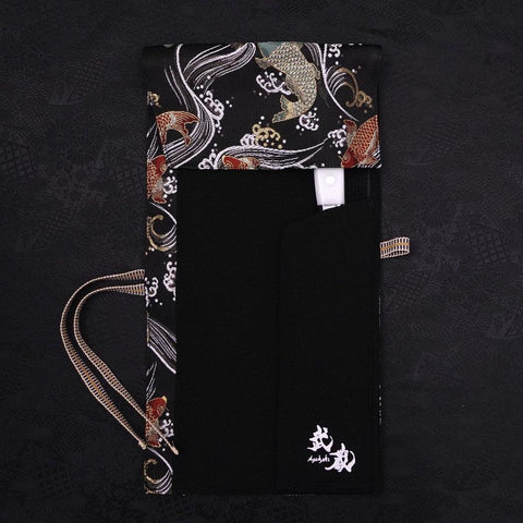 Musashi Japanese Style Kitchen Knife Roll Black Koi 1 Pocket Handmade-[Musashi]-[Japanese-Kitchen-Knives]