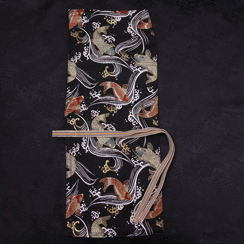 Musashi Japanese Style Kitchen Knife Roll Black Koi 1 Pocket Handmade-[Musashi]-[Japanese-Kitchen-Knives]