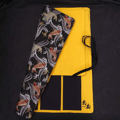 Musashi Japanese Style Kitchen Knife Roll Koi-Black 4 Pockets Handmade-[Musashi]-[Japanese-Kitchen-Knives]