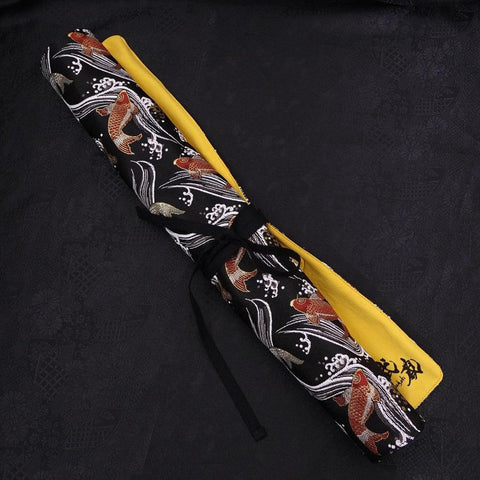 Musashi Japanese Style Kitchen Knife Roll Koi-Black 4 Pockets Handmade-[Musashi]-[Japanese-Kitchen-Knives]