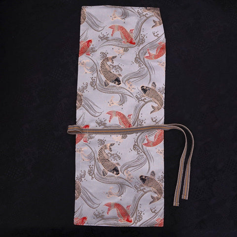 Musashi Japanese Style Kitchen Knife Roll White Koi 1 Pocket Handmade-[Musashi]-[Japanese-Kitchen-Knives]