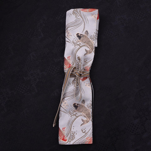 Musashi Japanese Style Kitchen Knife Roll White Koi 1 Pocket Handmade-[Musashi]-[Japanese-Kitchen-Knives]