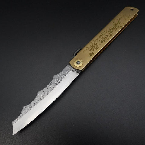 Ryubu-Dragon Brass Higonokami Aogami 120mm-[Musashi]-[Japanese-Kitchen-Knives]