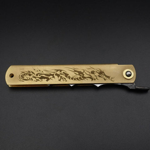 Ryubu-Dragon Brass Higonokami Aogami 120mm-[Musashi]-[Japanese-Kitchen-Knives]